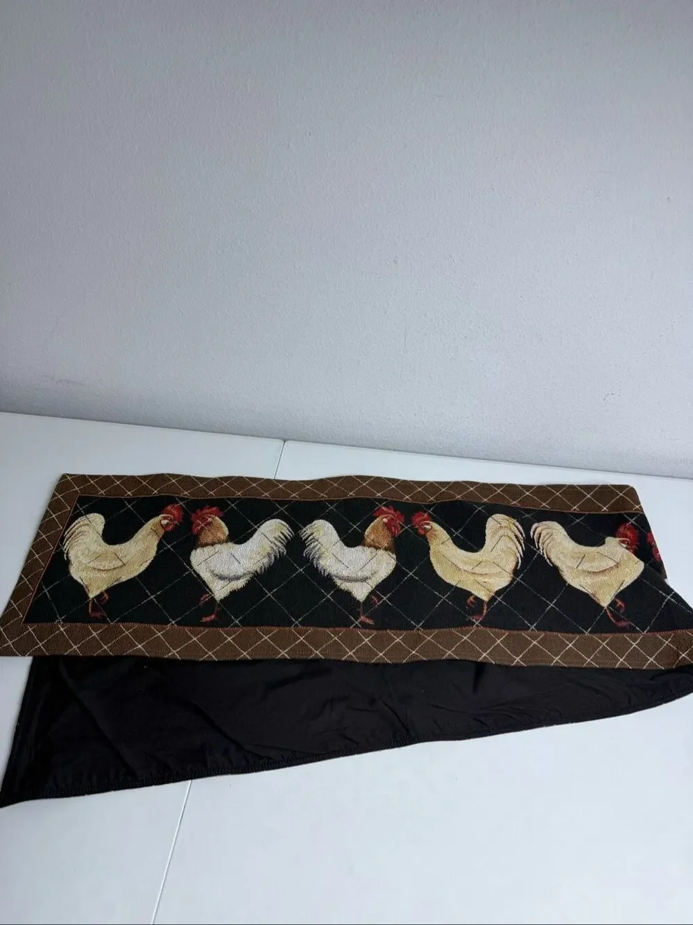 Vintage Handmade Rooster Table Runner Farmhouse Country Rustic Tapestry 70 x 12